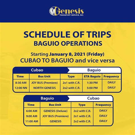 genesis bus schedule